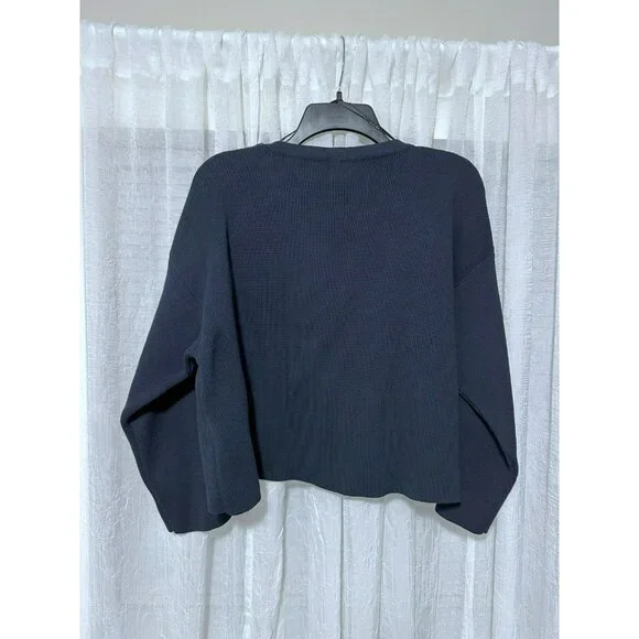 NWT Massimo Dutti Navy V Neck Sweater With Bell Sleeves Gold Buttons Size Small - Picture 2 of 8
